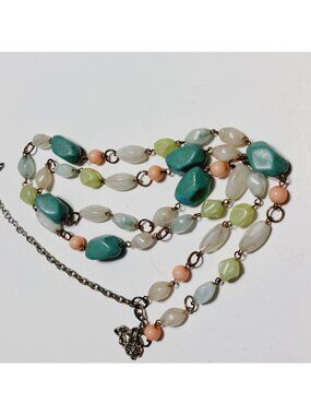 EsMor Colorful Beaded Necklace Blue White Pink Chain